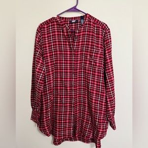 Lands End Flannel Hi-Low Tunic Size L. Red, Black & White Plaid